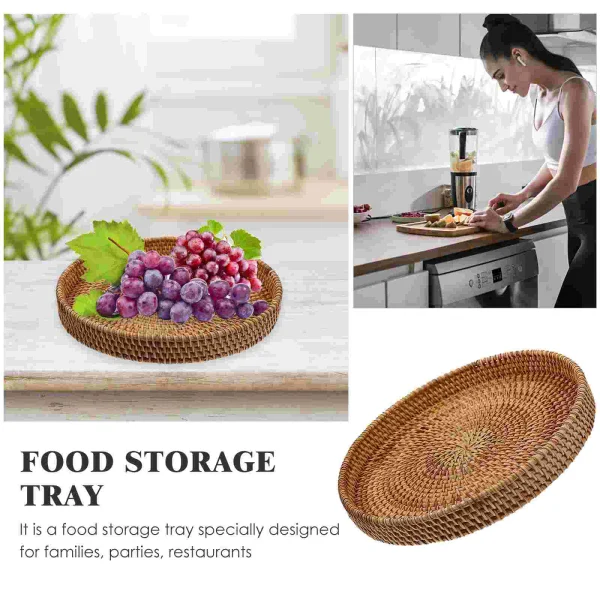 Multifunction Rattan Storage Basket Food Tray Woven Bread Multi-function Coffee 5