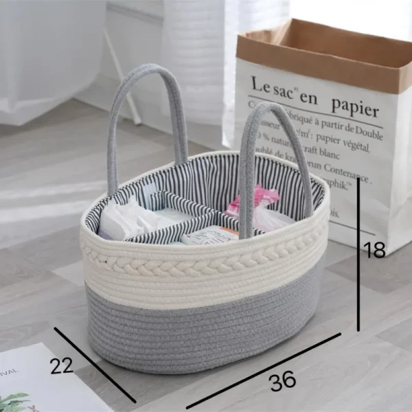 Original White Hand-held Cotton Rope Woven Hand-held Basket Diaper Basket Tassel Storage Box Detachable Storage Basket 2