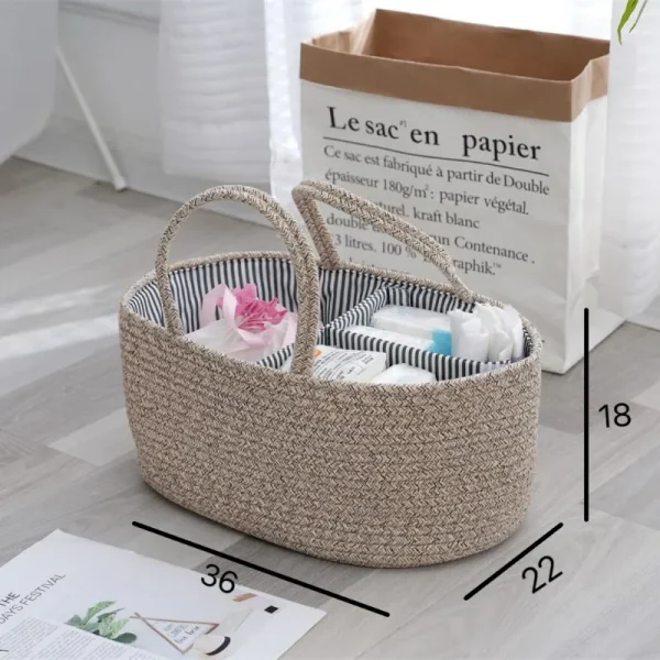 Original White Hand-held Cotton Rope Woven Hand-held Basket Diaper Basket Tassel Storage Box Detachable Storage Basket 5