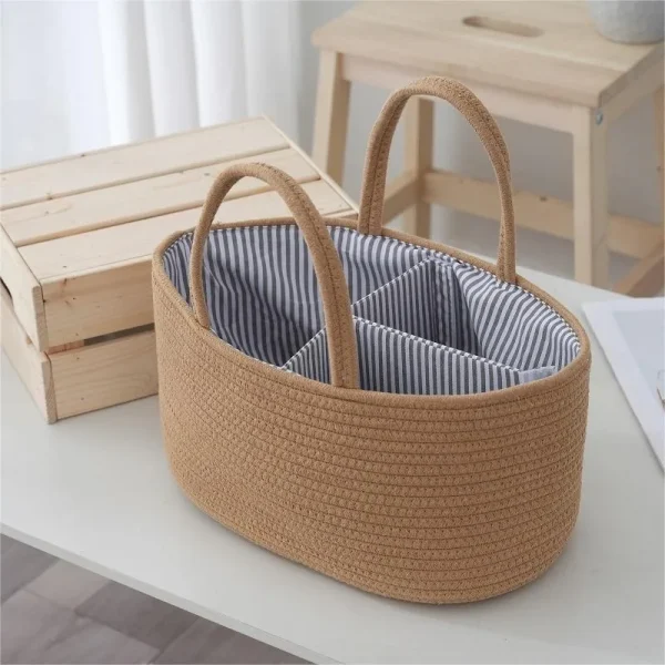 Original White Hand-held Cotton Rope Woven Hand-held Basket Diaper Basket Tassel Storage Box Detachable Storage Basket 6