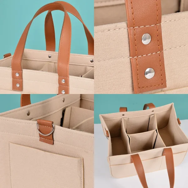 Felt PU Handheld Storage Bag Multi functional Foldable Handbag, Miscellaneous Storage Basket 5