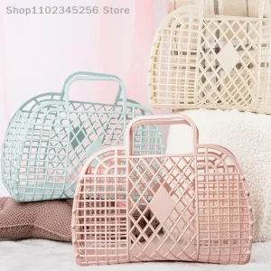 Kitchen Storage Basket Hollow Portable Shower Bath Baskets Desktop Fruit Hanging Child Toys Snack Plastic Organizer 1