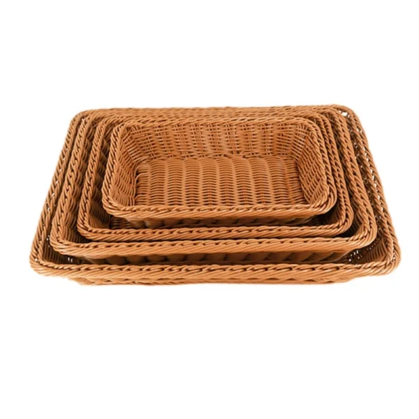 Handwoven Rectangular Rattan Wicker Basket Fruit Tea Snack Bread Picnic Cosmetic Storage Box Kitchen Supplies Household Tools 1