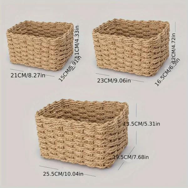 3pcs Paper Rope Storage Baskets for Organizing Container Bins for Shelves Cupboards Drawer,Small Woven Basket,Multifunctional 3