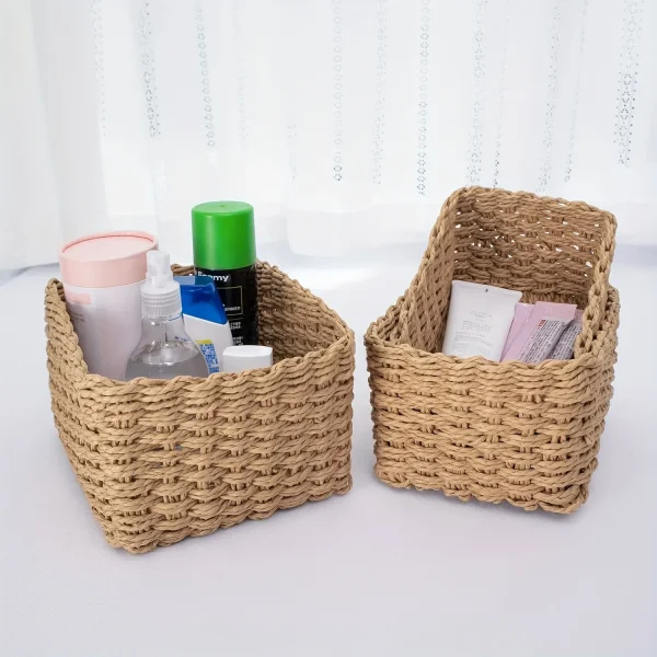 3pcs Paper Rope Storage Baskets for Organizing Container Bins for Shelves Cupboards Drawer,Small Woven Basket,Multifunctional 5