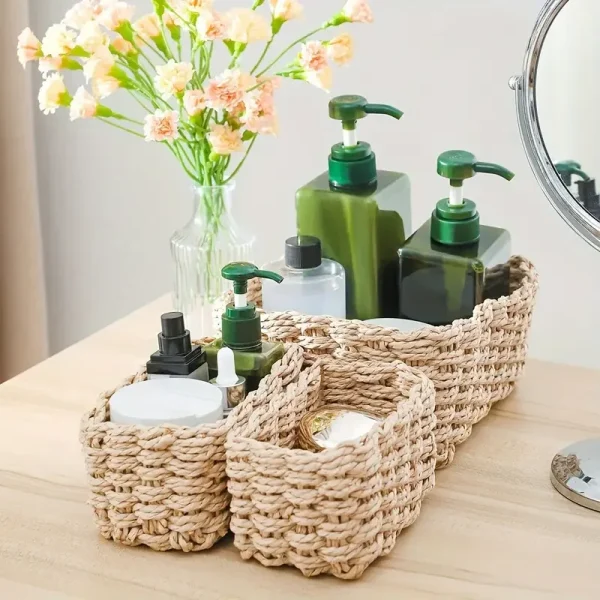 3pcs Paper Rope Storage Baskets for Organizing Container Bins for Shelves Cupboards Drawer,Small Woven Basket,Multifunctional 6