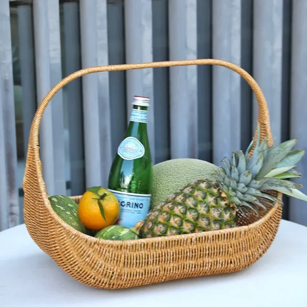 Wicker Picnic Basket Handle Empty Gift Basket Weaving Rattan Fruit Hand Basket Wedding Wine Imitation Rattan Gift Tray Holder 1