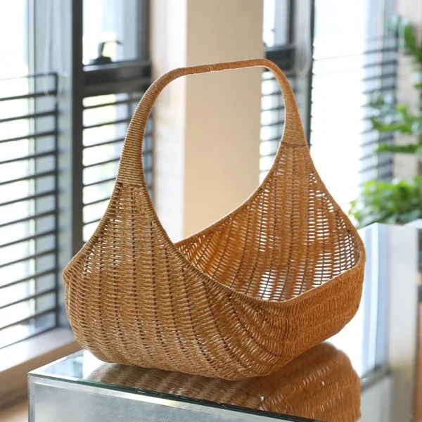 Wicker Picnic Basket Handle Empty Gift Basket Weaving Rattan Fruit Hand Basket Wedding Wine Imitation Rattan Gift Tray Holder 2