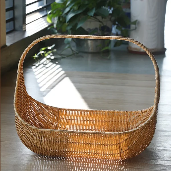 Wicker Picnic Basket Handle Empty Gift Basket Weaving Rattan Fruit Hand Basket Wedding Wine Imitation Rattan Gift Tray Holder 3