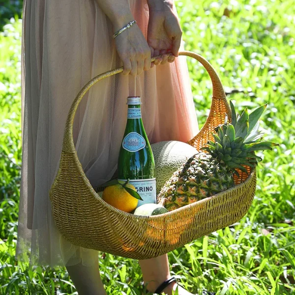 Wicker Picnic Basket Handle Empty Gift Basket Weaving Rattan Fruit Hand Basket Wedding Wine Imitation Rattan Gift Tray Holder 4