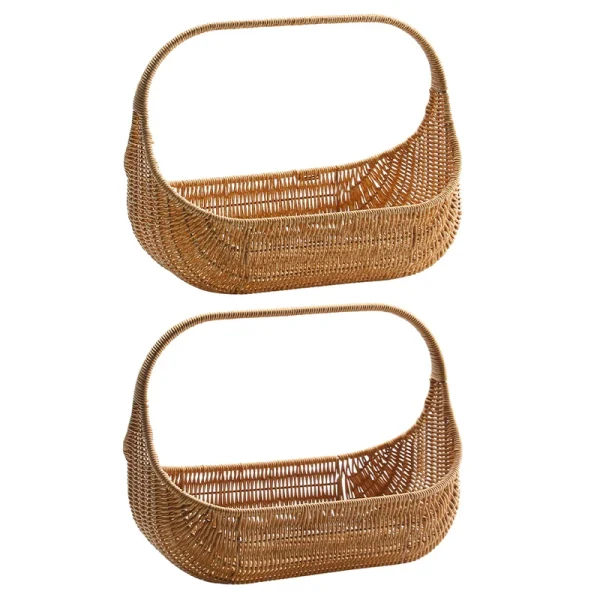 Wicker Picnic Basket Handle Empty Gift Basket Weaving Rattan Fruit Hand Basket Wedding Wine Imitation Rattan Gift Tray Holder 5