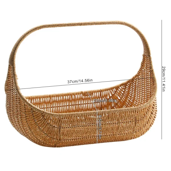 Wicker Picnic Basket Handle Empty Gift Basket Weaving Rattan Fruit Hand Basket Wedding Wine Imitation Rattan Gift Tray Holder 6