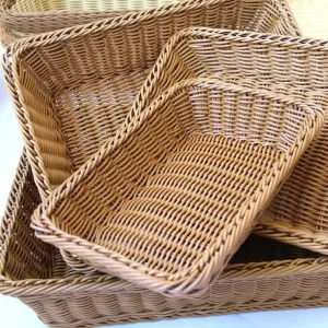 Hand-woven Imitation Rattan Wicker Basket Rectangular Storage Box Fruit Tea Snack Bread Basket Cosmetic House Kitchen Supplies 1