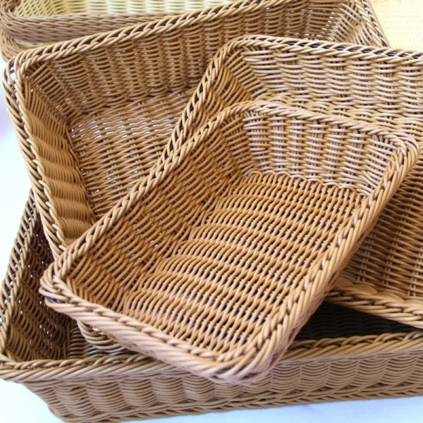 Hand-woven Imitation Rattan Wicker Basket Rectangular Storage Box Fruit Tea Snack Bread Basket Cosmetic House Kitchen Supplies 1