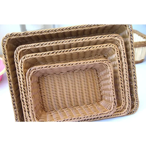 Hand-woven Imitation Rattan Wicker Basket Rectangular Storage Box Fruit Tea Snack Bread Basket Cosmetic House Kitchen Supplies 2