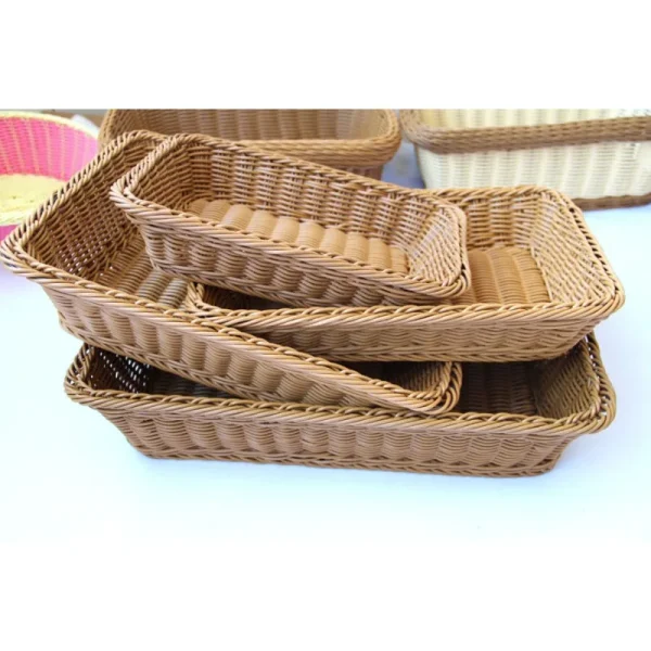 Hand-woven Imitation Rattan Wicker Basket Rectangular Storage Box Fruit Tea Snack Bread Basket Cosmetic House Kitchen Supplies 3