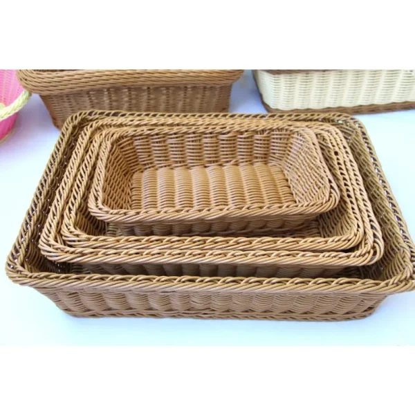 Hand-woven Imitation Rattan Wicker Basket Rectangular Storage Box Fruit Tea Snack Bread Basket Cosmetic House Kitchen Supplies 4