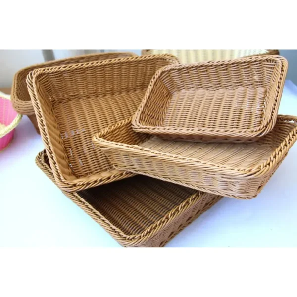 Hand-woven Imitation Rattan Wicker Basket Rectangular Storage Box Fruit Tea Snack Bread Basket Cosmetic House Kitchen Supplies 6