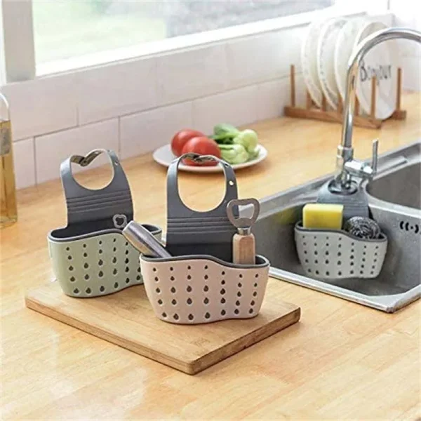 Sink Draining Hanging Basket Adjustable Kitchen Accessories Rubber Sink Bag Soap Sponge Shelf Faucet Holder for Bathroom 1PC 3