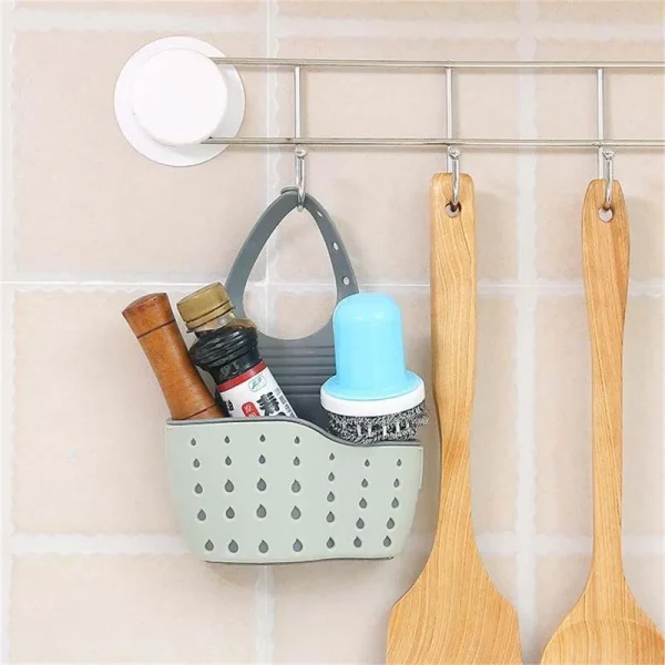 Sink Draining Hanging Basket Adjustable Kitchen Accessories Rubber Sink Bag Soap Sponge Shelf Faucet Holder for Bathroom 1PC 4