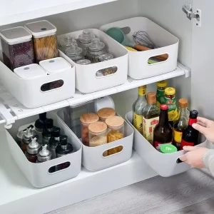 Storage Box Household Drawer Plastic Storage Desktop Storage Box Cosmetics Grocery Snack Storage Basket Kitchen 1