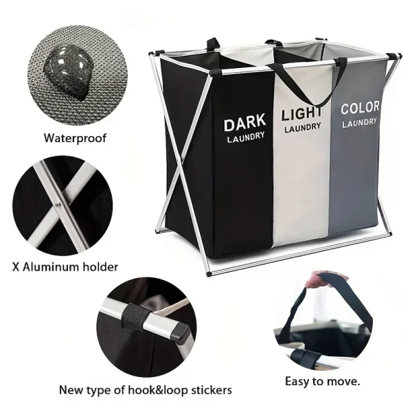 Large capacity foldable sorting laundry basket, folding storage basket, suitable for bedroom, laundry room, bathroom, school, ho 3