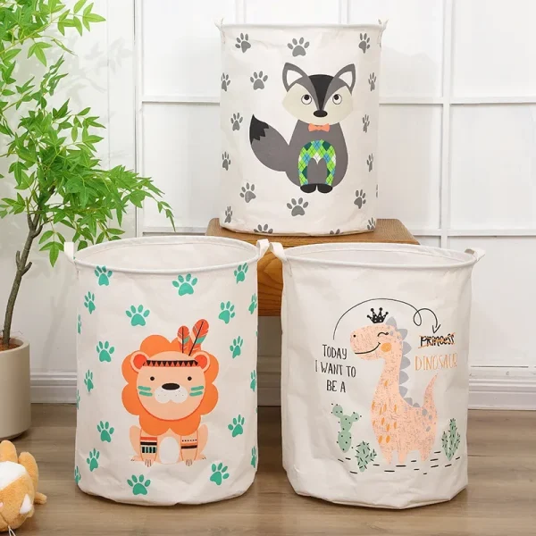 Animal Laundry Toys Organizer Basket Large Cartoon Canvas Barrel Basket Clothes Organizer Kids Toys Basket With Handle 1