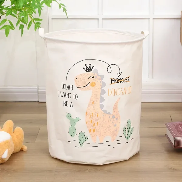 Animal Laundry Toys Organizer Basket Large Cartoon Canvas Barrel Basket Clothes Organizer Kids Toys Basket With Handle 2