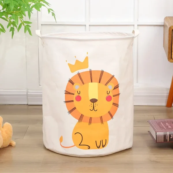 Animal Laundry Toys Organizer Basket Large Cartoon Canvas Barrel Basket Clothes Organizer Kids Toys Basket With Handle 3