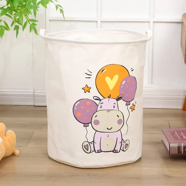Animal Laundry Toys Organizer Basket Large Cartoon Canvas Barrel Basket Clothes Organizer Kids Toys Basket With Handle 4