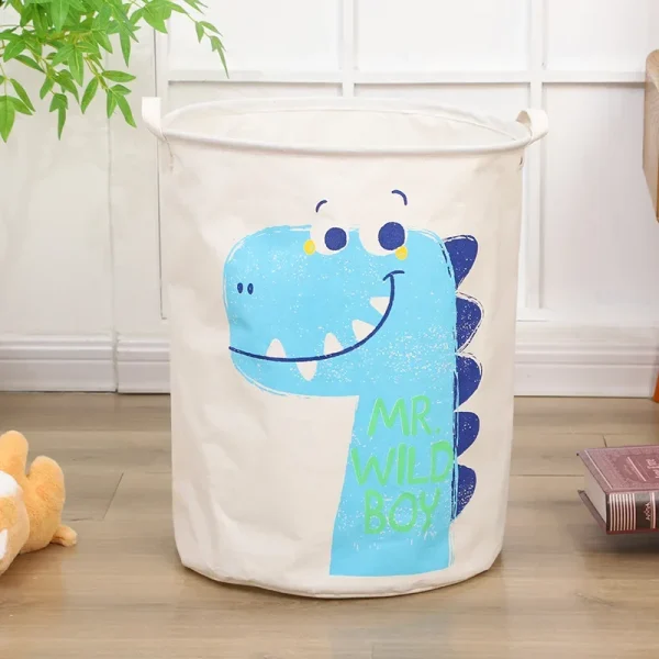 Animal Laundry Toys Organizer Basket Large Cartoon Canvas Barrel Basket Clothes Organizer Kids Toys Basket With Handle 5