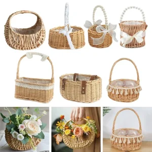 Small Flower Basket Flower Arrangement Basket Willow Rattan Woven Basket Wicker Half Moon Storage With Handle Flower Baskets 1