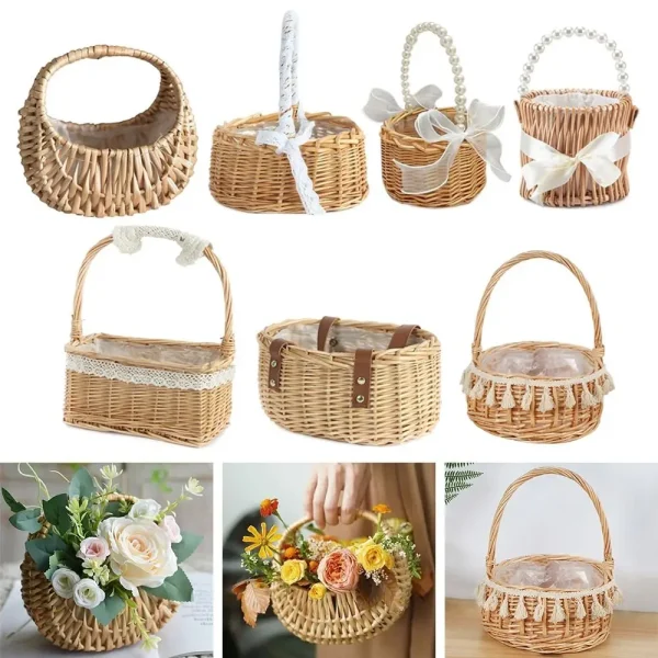 Small Flower Basket Flower Arrangement Basket Willow Rattan Woven Basket Wicker Half Moon Storage With Handle Flower Baskets 1