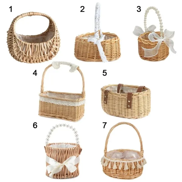 Small Flower Basket Flower Arrangement Basket Willow Rattan Woven Basket Wicker Half Moon Storage With Handle Flower Baskets 6