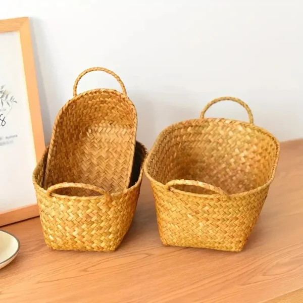 Woven Storage Basket for Fruits And Snacks, Double-Handled Rattan Basket for Organizing Miscellaneous Items, Shelf Baskets 5