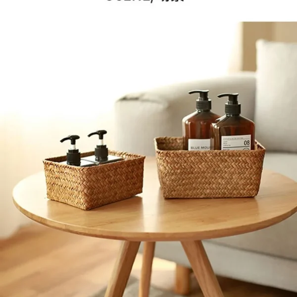 Handmade Woven Seagrass Storage Basket Straw Rattan Basket Picnic Basket Fruit Storage Box Cosmetic Storage Container Home Decor 2