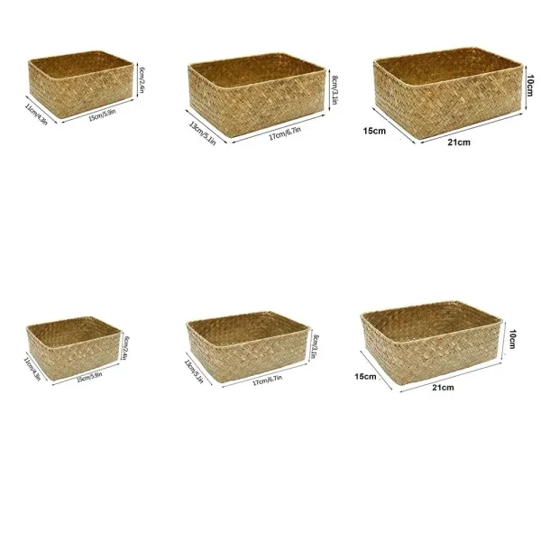 Handmade Woven Seagrass Storage Basket Straw Rattan Basket Picnic Basket Fruit Storage Box Cosmetic Storage Container Home Decor 6
