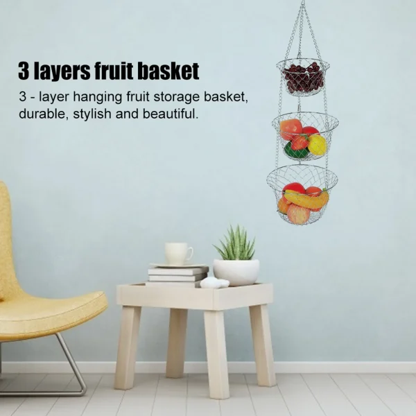 3Tier Flower Basket Iron Wire Hanging Vegetable Storage Fruit Organizer Basket Kitchen Supplies Fruit Basket Fruit Organizer 2