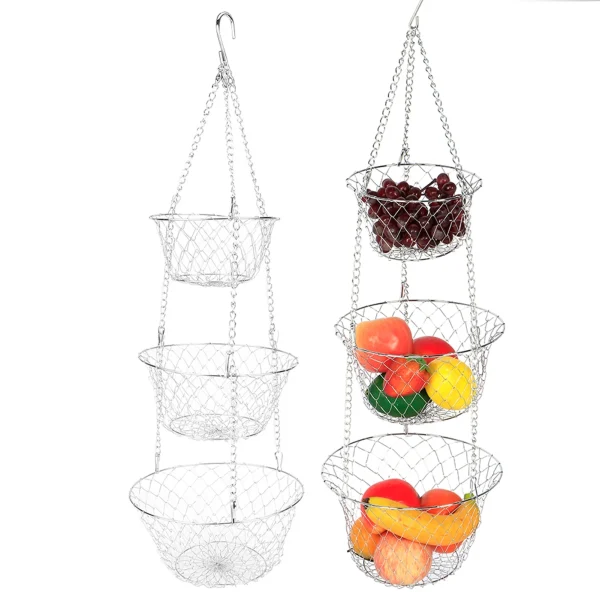 3Tier Flower Basket Iron Wire Hanging Vegetable Storage Fruit Organizer Basket Kitchen Supplies Fruit Basket Fruit Organizer 5