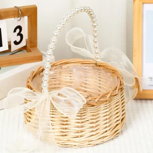 Willow Rattan Woven Basket Wicker Half Moon Storage With Pearl Handle Sturdy Small Flower Basket Flower Basket Picnic Container 1