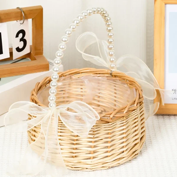 Willow Rattan Woven Basket Wicker Half Moon Storage With Pearl Handle Sturdy Small Flower Basket Flower Basket Picnic Container 1