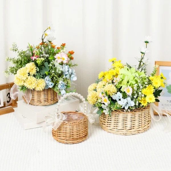 Willow Rattan Woven Basket Wicker Half Moon Storage With Pearl Handle Sturdy Small Flower Basket Flower Basket Picnic Container 3