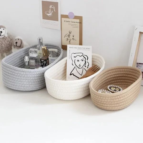 Nordic Cotton Rope Woven Storage Baskets Organize Boxs Desktop Sundries Organize Basket Sundries Key Cosmetics Storage Box 2