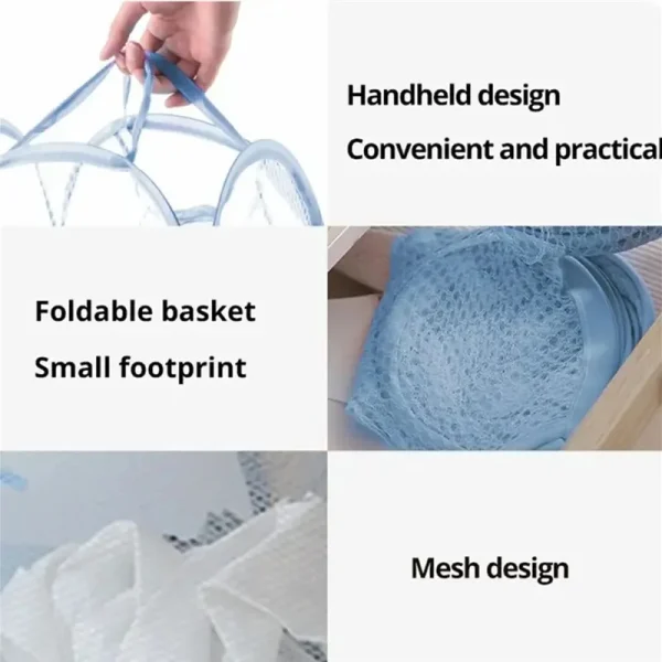 Collapsible Mesh Laundry Hamper Foldable Dirty Clothes Storage Basket Shower Room Bedroom Portable Business Travel Organizer 5