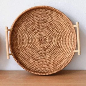Handwoven Rattan Tray & Food Storage Basket | Eco-Friendly Kitchen Organizer with Lid, Farmhouse Home Decor 1