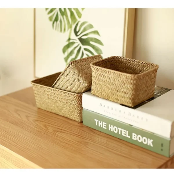 Home Decor Cosmetic Storage Fruit Storage Box Storage Baskets Picnic Basket Woven Seagrass Straw Rattan Basket 3