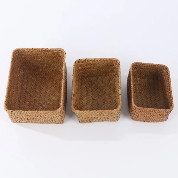 Home Decor Cosmetic Storage Fruit Storage Box Storage Baskets Picnic Basket Woven Seagrass Straw Rattan Basket 5