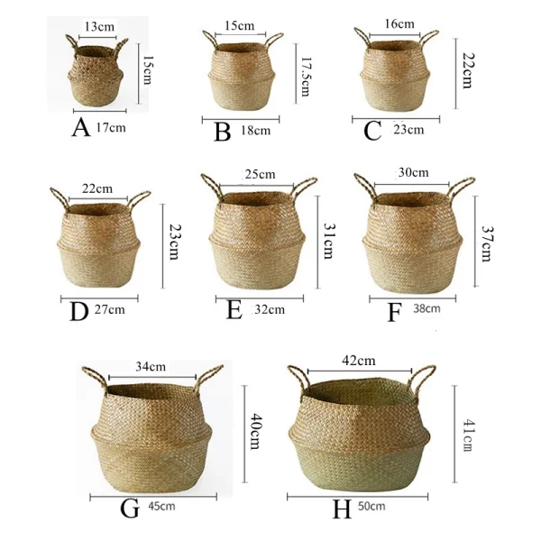 Zerolife Seaweed Wicker Basket Rattan Hanging Flower Pot Dirty Clothes Basket Storage Basket Cesta Mimbre Basket Picnic Basket 1