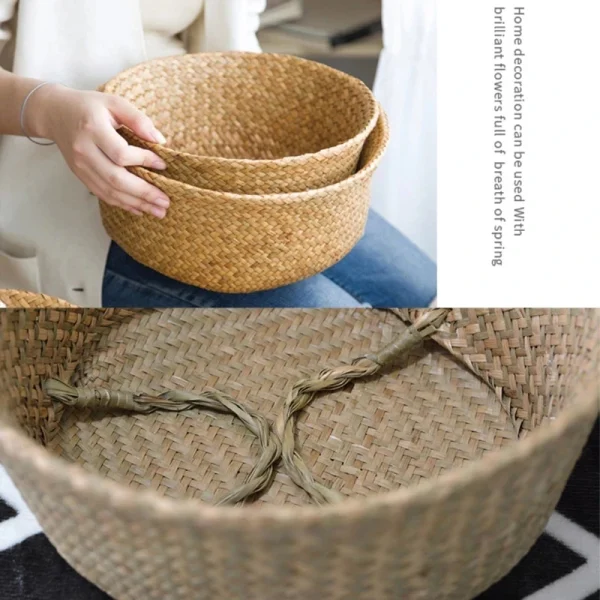 Zerolife Seaweed Wicker Basket Rattan Hanging Flower Pot Dirty Clothes Basket Storage Basket Cesta Mimbre Basket Picnic Basket 5