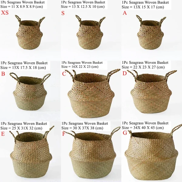 Zerolife Seaweed Wicker Basket Rattan Hanging Flower Pot Dirty Clothes Basket Storage Basket Cesta Mimbre Basket Picnic Basket 6